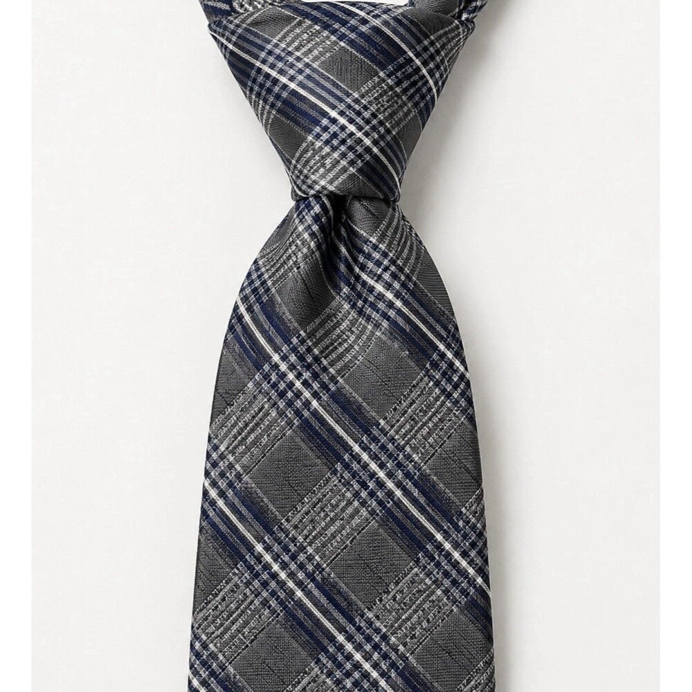 Joseph Abboud Mens Silk Tie Gray Navy Plaid Classic Necktie Wedding Tie Career